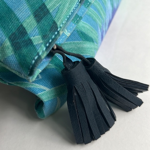 Kimchi Blue Tropical Print Tassel Foldover Clutch Purse Teal Navy Purple - Picture 4 of 7
